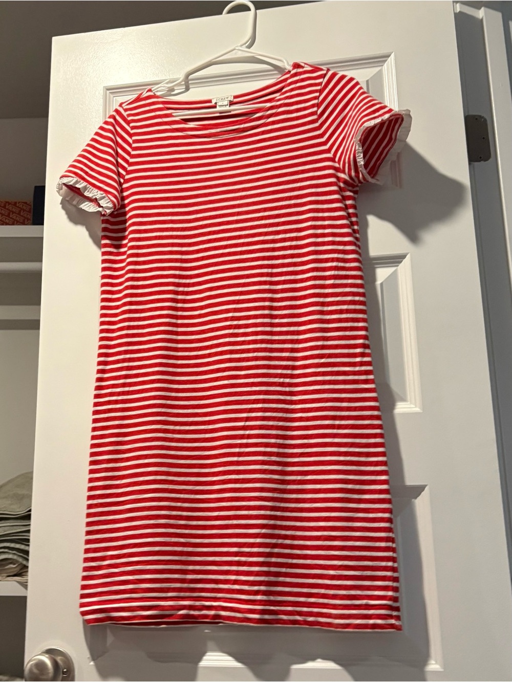 J. Crew Red and White Striped Casual Short-Sleeve Dress